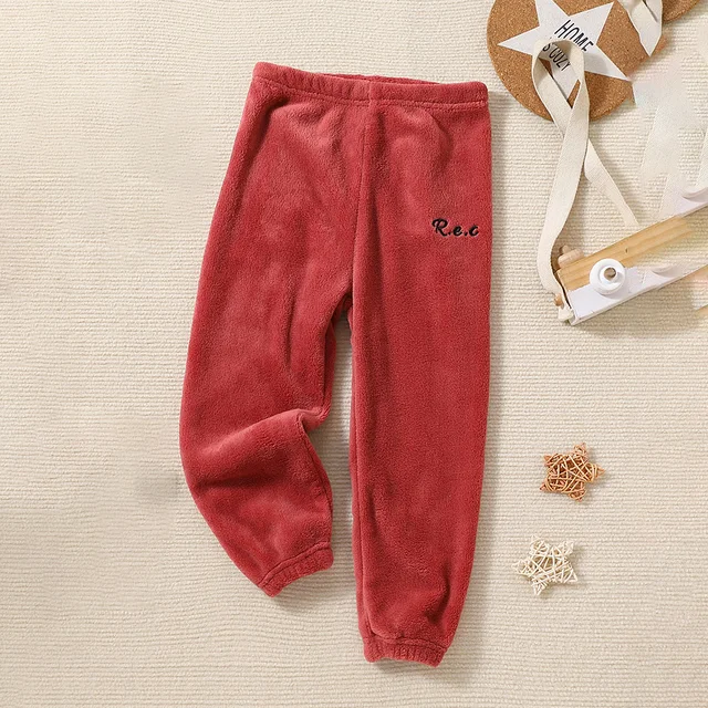 Winter Girl Boy Coral Fleece Pants Kids Thicken Warm Trousers Boys