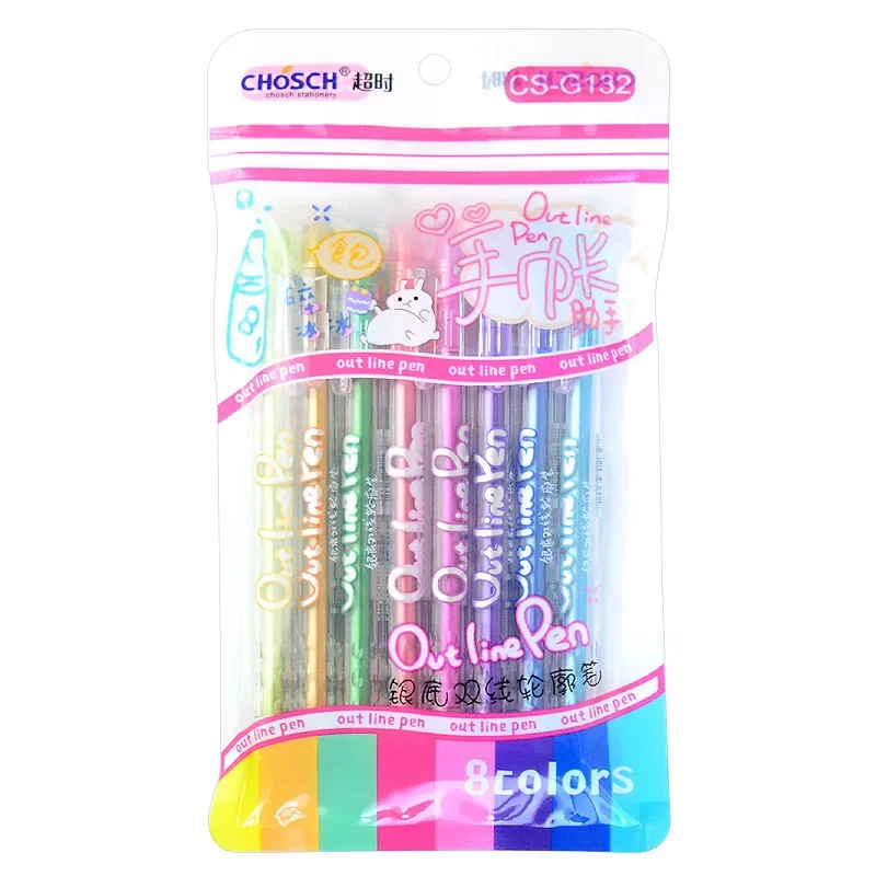 8 Kleur Kerst Pen Glitter Markeerstift Gel Pennen Dubbele Lijn Omtrek Art Pen Marker Pennen Bullet Dagboek Poster Kaart Diy Schrijven