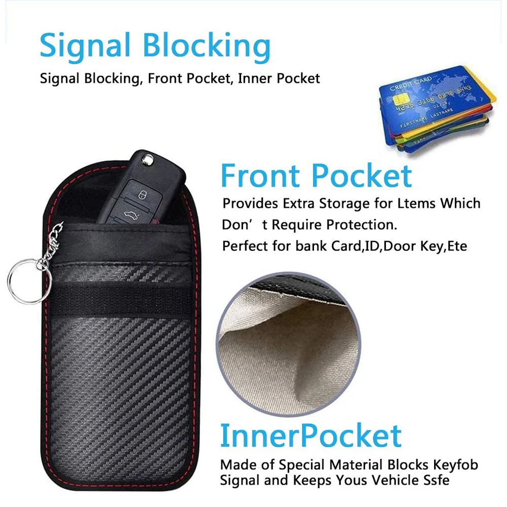 PU Leather Car Key Signal Blocker Case Anti Theft Faraday Pouch