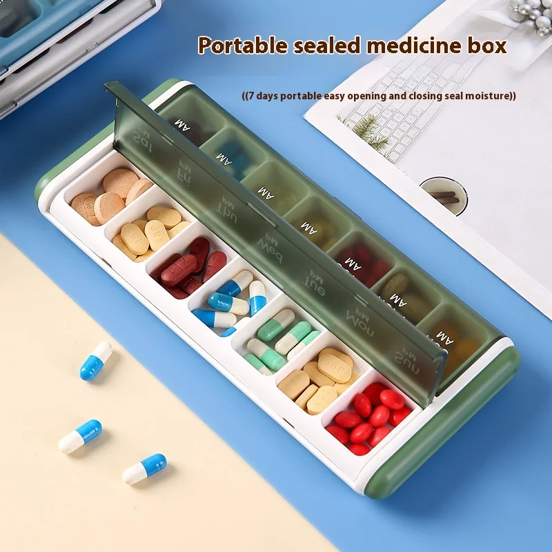 14 Grids Plastic 7-Day Week Pill Organizer Dustproof Moisture-proof Multifunction Fish Oil Vitamin Medicine Box Daily Pill Cases