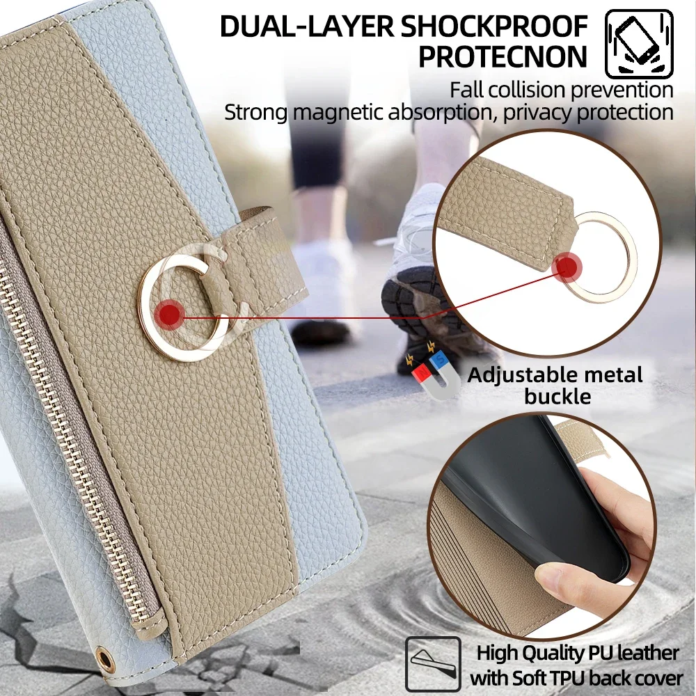 Luxurious Crossbody Leather Wallet Phone Case with Metal Chain