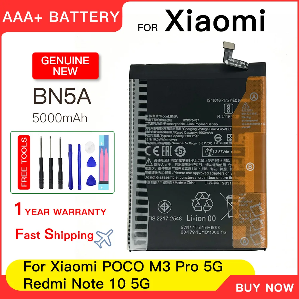 BATTERIA COMPATIBILE PER XIAOMI BN5E REDMI NOTE 11 PRO 5G / POCO X4 PRO 5G 5000MAH NUOVA + KIT CACCIAVITI