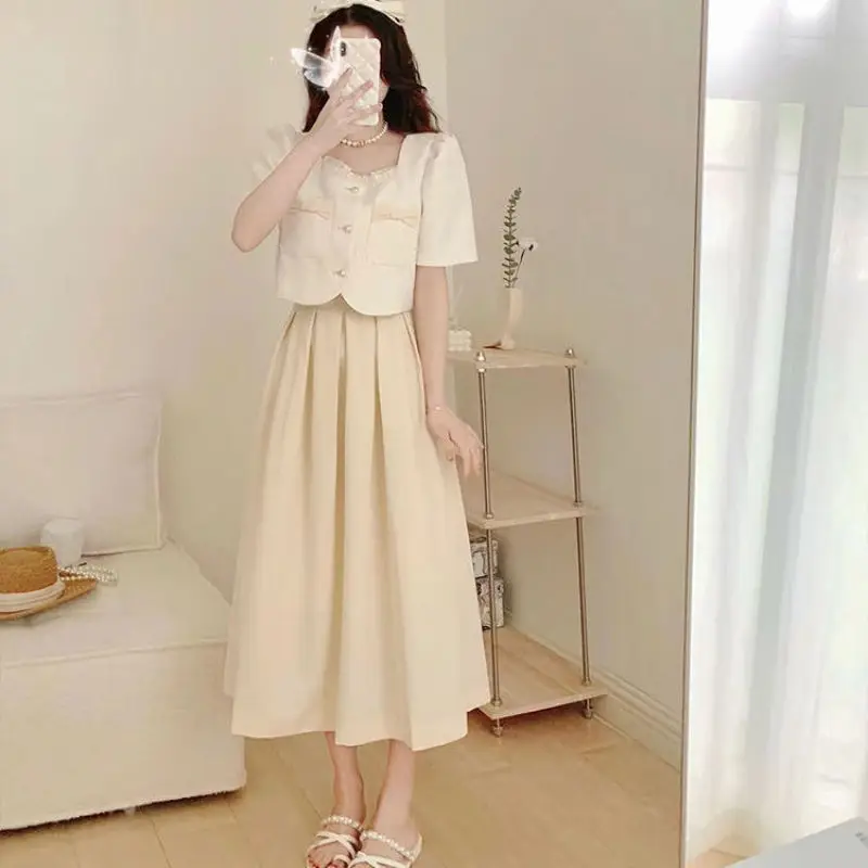 2023 Summer New Women's High End Elegant Style Celebrity Small Fragrance Light Luxury Professional Half Skirt Two Piece Set