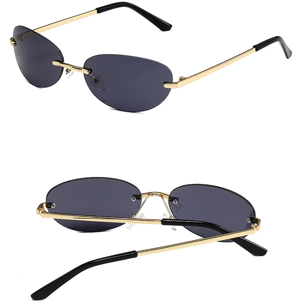 KLASSNUM Damen Y2K Ovale Sonnenbrille Randlos 2025, trendiger UV400-Schutz, Okular, Herrenmode, Sonnenbrille, Outdoor-Farbgläser – Detail 8