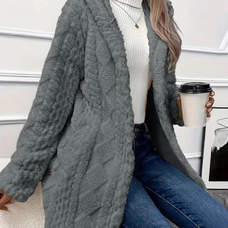 Fashion Autumn and Winter New Item Solid Color Single Breasted Plush Casual Hooded Sweatshirt Jacket 173