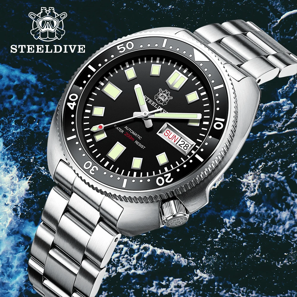 STEELDIVE SD1970W New Arrival Ceramic Bezel 20ATM Waterproof Stainless Steel Turtle Automatic Dive Watch with Day Date Function fast arrival gwinstek afg 2025 25mhz arbitrary waveform function generator