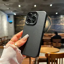 Premium Silicone Litchi Textured Leather Phone Case - Soft, Shockproof, Full Coverage for iPhone 12 Pro (Black)