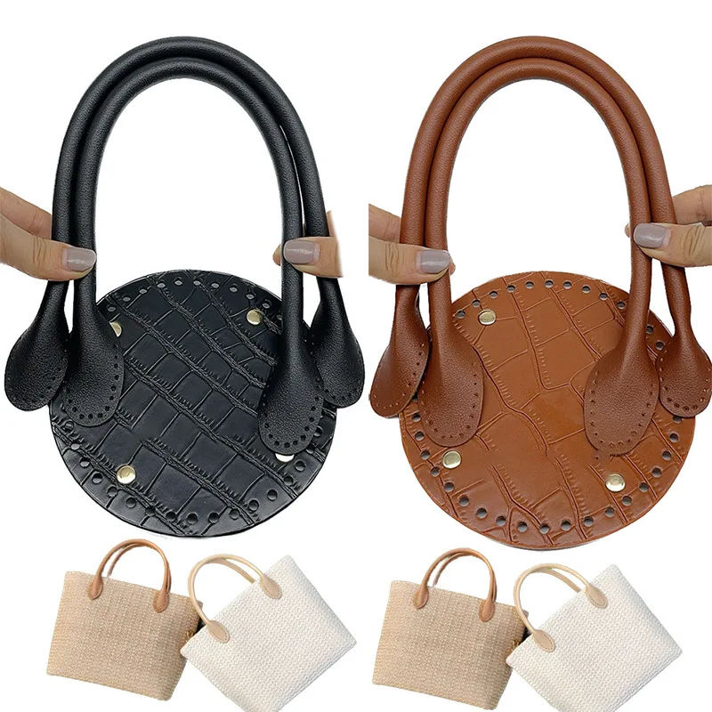 

1set Bag Handles Strap Bag Bottom Replacement Handbags PU Leather Shoulder Bag Strap Belt Weave Handle Clasp Handmade Accessory