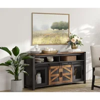 59" Coffee Bar Storage Cabinet with Mesh Doors, Farmhouse Buffet Cabinet, Rustic Sideboard with Sliding Barn Doo 2