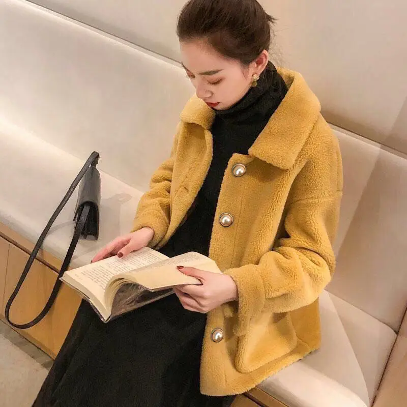 

Women Winter Genuine Fur Sheepskin Coats Ladies Real Collar Wool Outwear Female Thick Warm Lamb Sheep Shearing Jackets E507