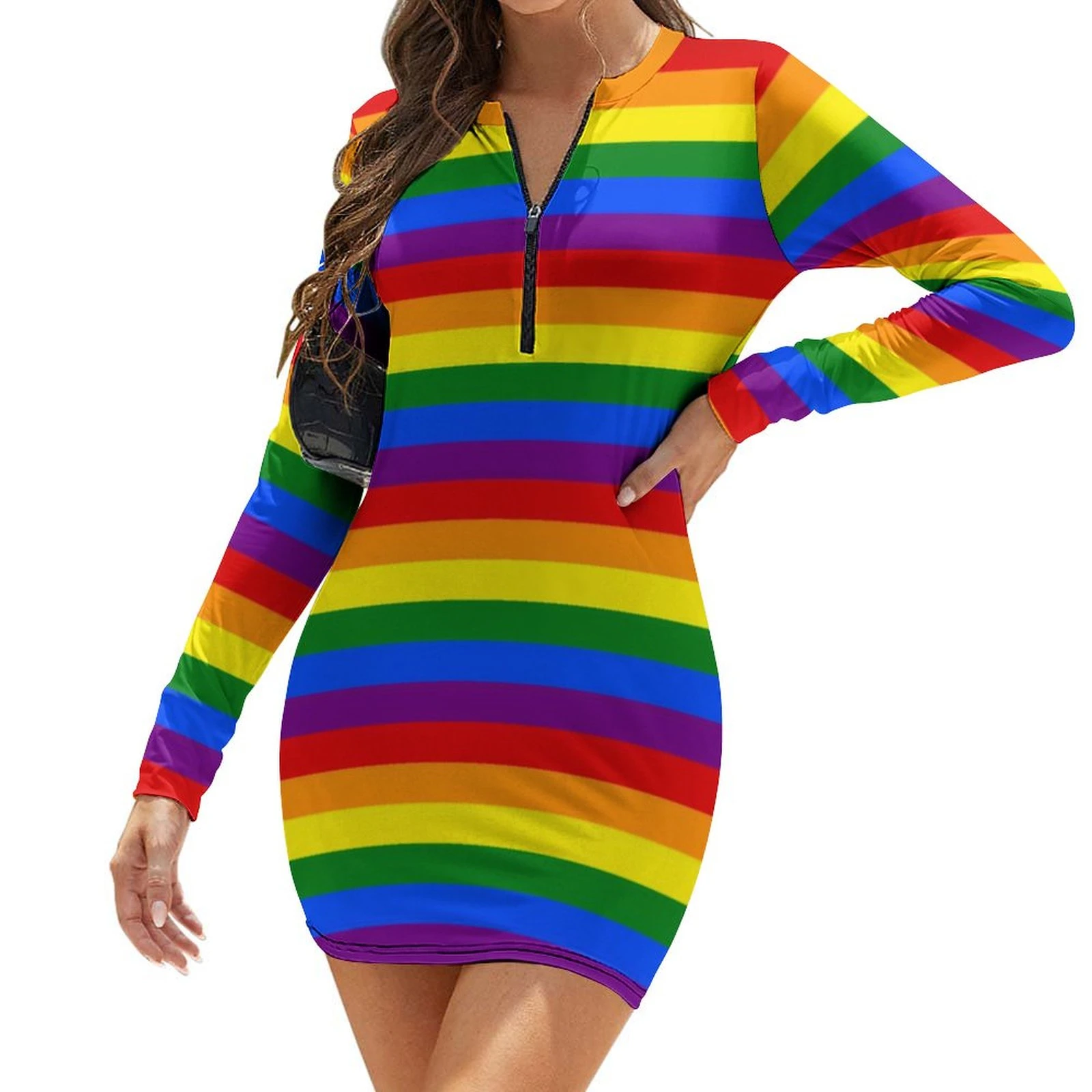 Vestido con bandera de arco iris colorido para mujer, Orgullo Gay, LGBT,  patrón moderno, estética, Bodycon, manga larga, vestidos de Club nocturno,  Primavera| | - AliExpress