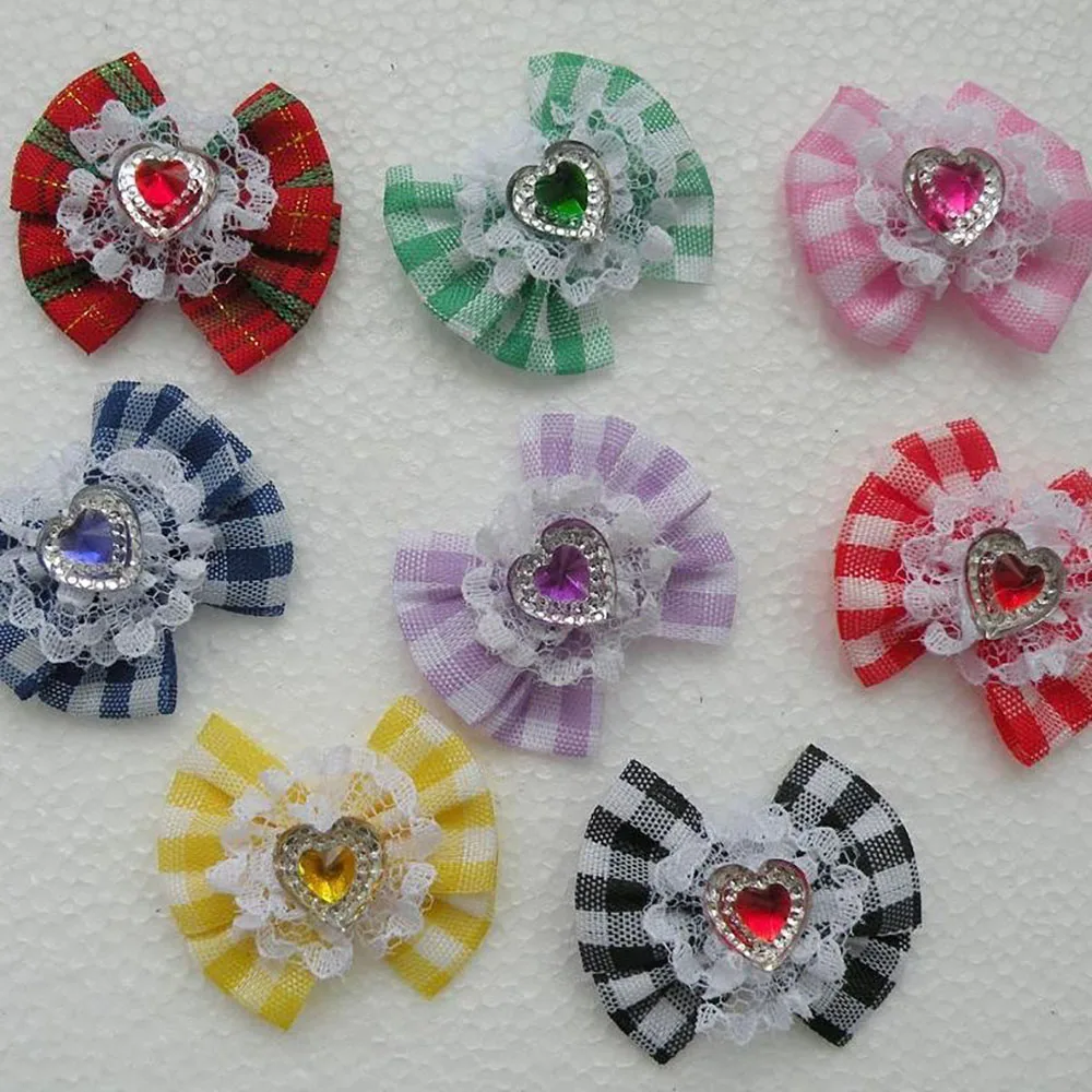 50/100pcs Pet Dog Hair Accessories Diamond Dog Hair Bows Love Style Pet Dog Ribbon Bow Rubber Bands Dog Supplies Samll Dog Bows 5