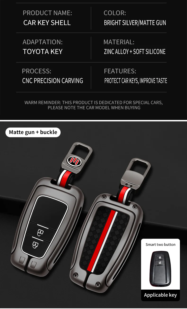 Zinc Alloy Car Remote Key Case Cover Shell Fob For Toyota Corolla Prius Camry CHR C-HR RAV4 Altis Land Cruiser Prado Accessories - S4a51f0fb61ad4cc4b3b650190fe90eaf9