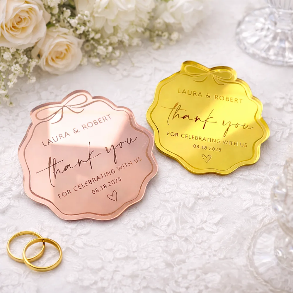 ป้ายอะคริลิคกระจกแบบกำหนดเอง 30/50 ชิ้น ป้ายขอบคุณงานแต่งงานสุดหรู ของขวัญสำหรับแขก ของที่ระลึกงานเลี้ยงฉลองสมรส ของขวัญสำหรับเจ้าสาว ป้ายงานแต่งงาน 1