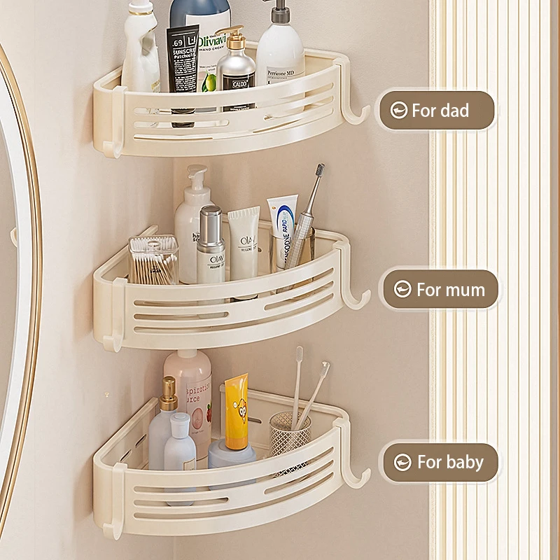No-Drill Double Layer Bathroom Shelf - Metal Corner Rack for Shampoo and Toiletries