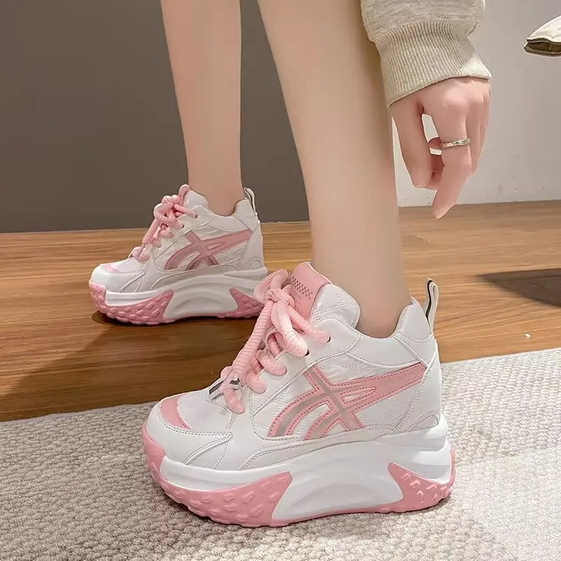 Platform Womens Vulcanized Shoes Breathable Women Sneakers Lace-up Ladies Casual Shoes Classic Chunky Women Shoes Tenis De Mujer