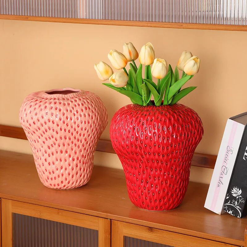Cartoon Strawberry Vase Ceramic Vase Children's Room Artifact Floral Accessories Fruit Pot Flowerpot Home Decoration Accessories 2