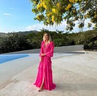 Elegant Womens Maxi Dress Ruffles Long Sleeve Hollow Out Evening Dresses Party Chic Robe Green Blue Purple New In Holiday Summer 6