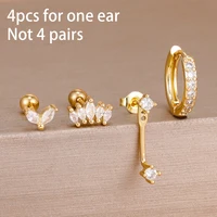 4PCS Stainless Steel Circle Huggie Hoop Earrings Set for Women Gold Color Unique Zircon Flower Stud Earring Piercing Jewelry - Image 2