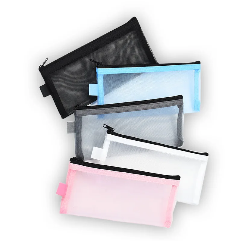 20.5x9cm Mesh Cosmetic Bag Nets Stationery Pencil Bag Case Holder Zipper Portable Lipsticks Keys Coin Charge Cable Organizer 2