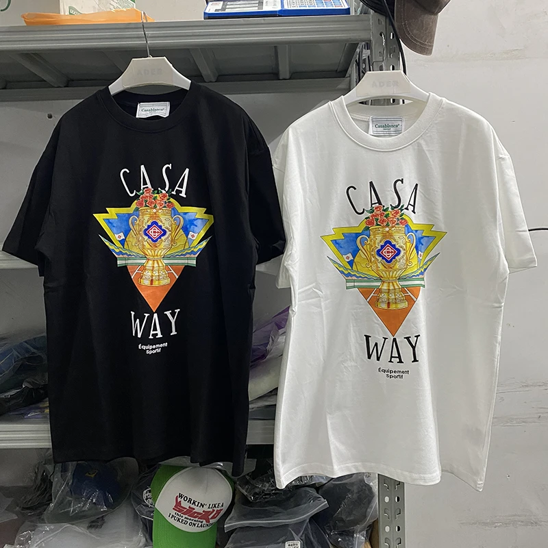 

23SS New CAS Casablanca T-Shirts Men Women Top Tees Golden Cup Flower Printing T Shirt