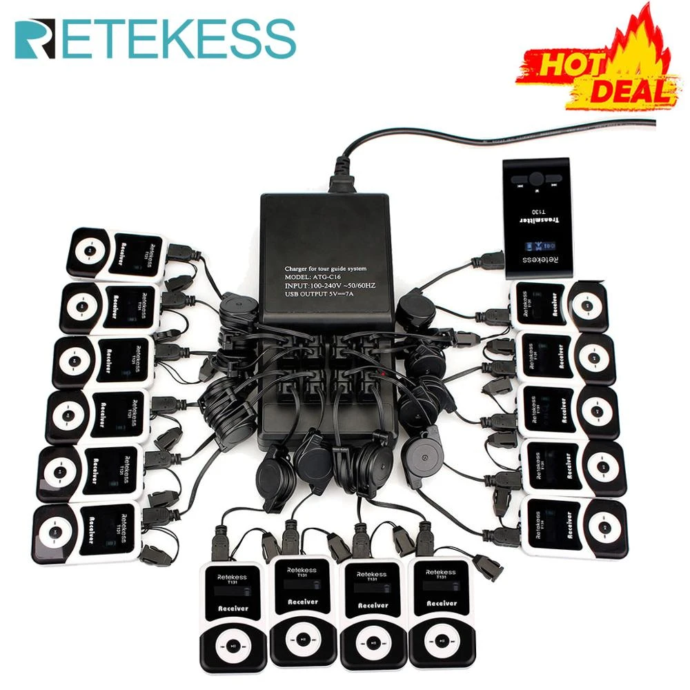 Retekess T130 Tour Guide System Wireless Transmitter+15 Receivers For Excursion Factory Training Church Translation Cycling Tour microphone for computer