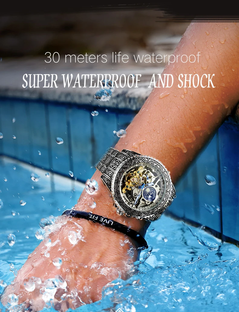 FORSINING Orologio da uomo vintage con intaglio, automatico, meccanico, scheletrato, con fasi lunari, luminoso, di lusso._voghion.com