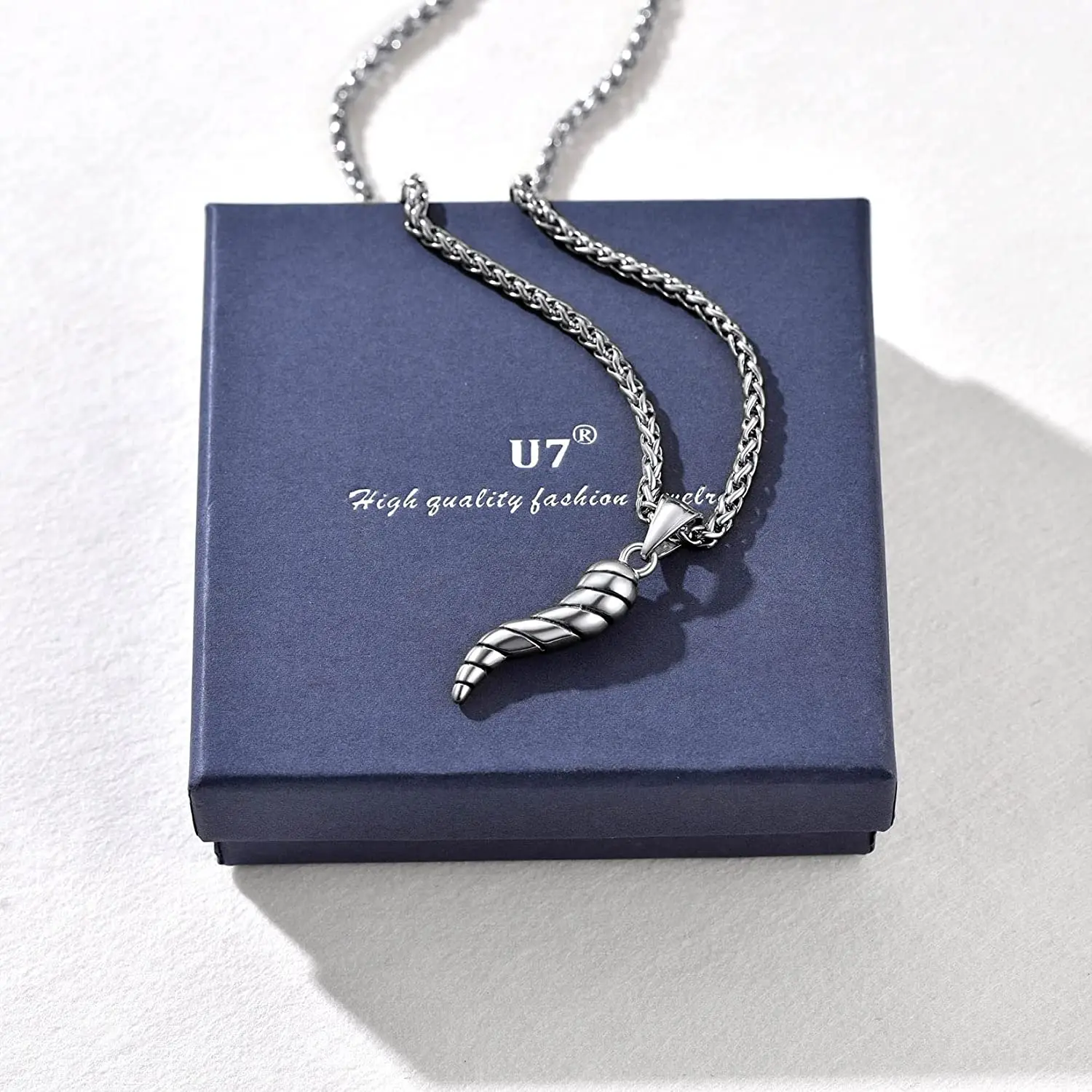 Solid 925 Sterling Silver Italian Horn Pendant (Cornicello) - 40mm Luck Charm For Men & Women