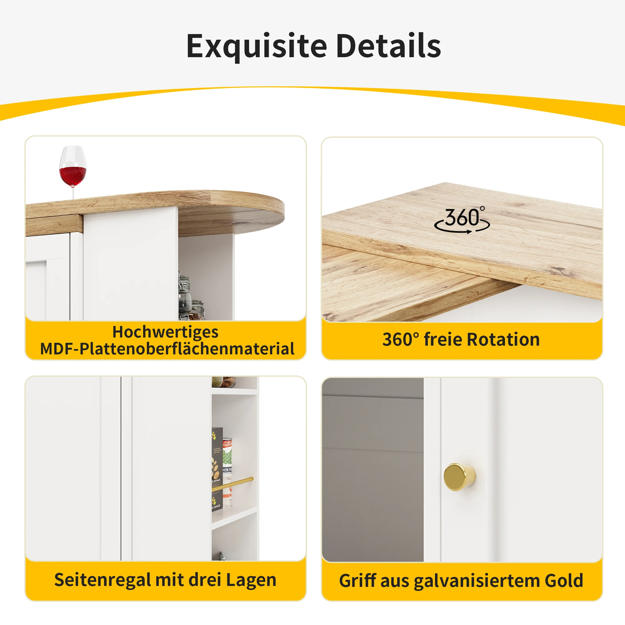 360 ° Drehbarer Stehtisch (Hauptrap 105 x 39 x 102 cm) mit 4 Schubladen und offenen Regalen, geeignet für Esszimmer/Arbeitszimmer/Wohnzimmer – Detail 1