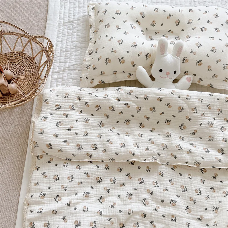 Cotton Muslin Quilted Baby Blanket Vintage Toddler Floral Blanket -Rose 120x150cm