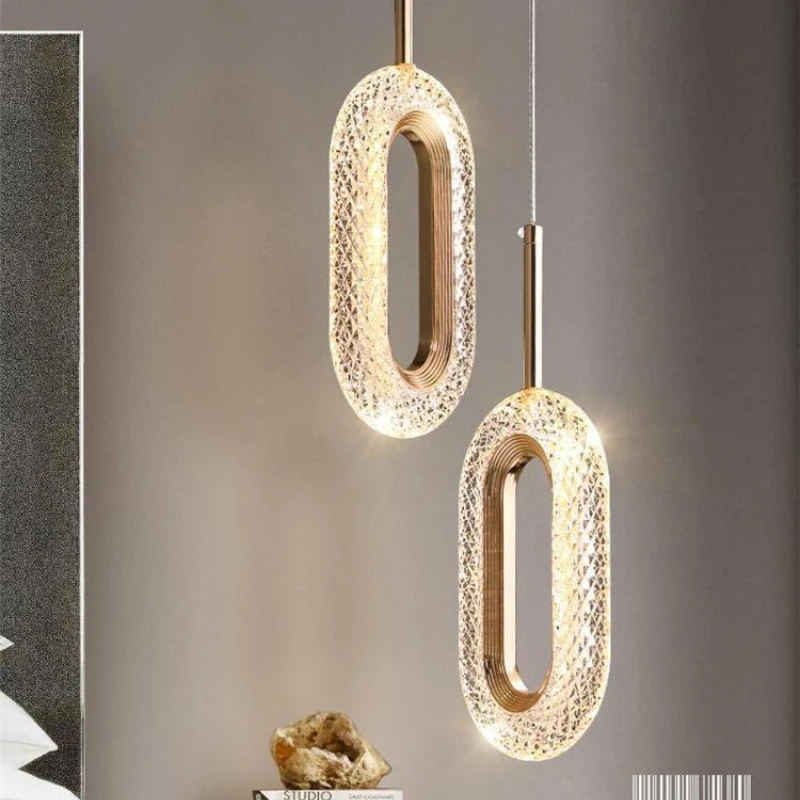 

Modern Luxury Pendant Light Acrylic Metal Led Light Fixture For Bedside Restaurant Bar Hanging Light Moon Oval Led luminaire