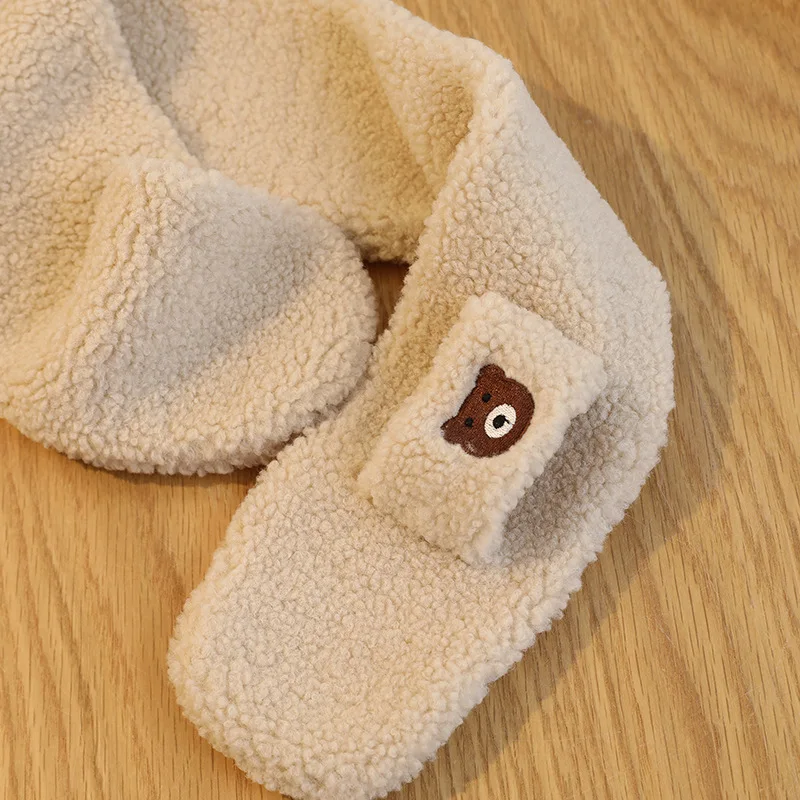 Bear Winter Baby Scarf Gloves Set Faux Lamb Wool Korean Warm Kids Neck Warmer Mittens Children Boys Girls Accessories 2-6Y 5