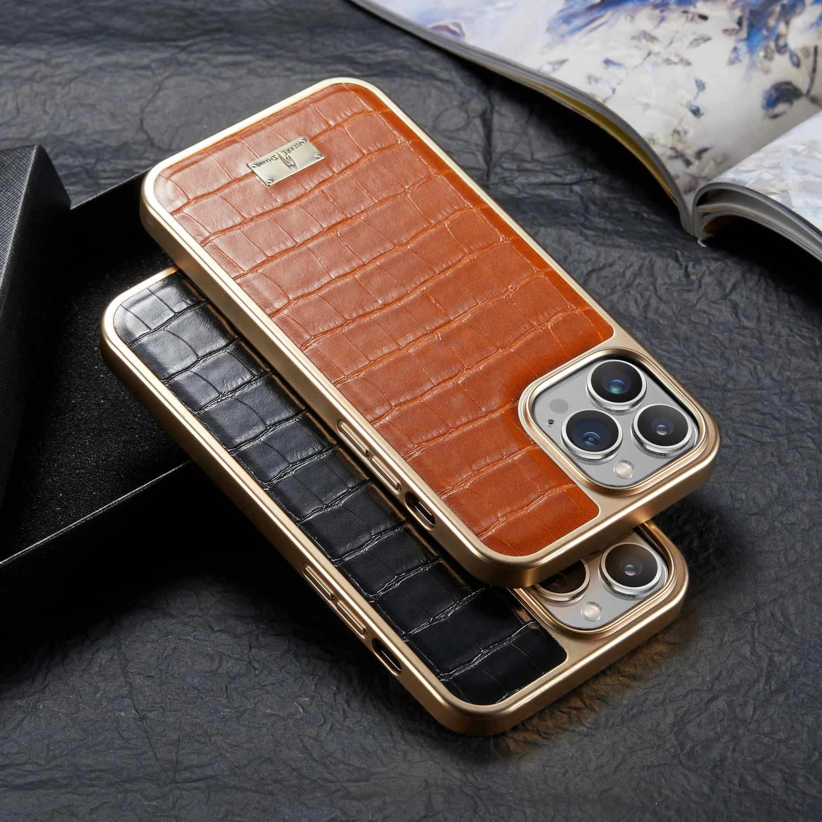 

Crocodile Pattern Leather Phone Case For Iphone 11 12 13 14 15 Pro Max Plus Electroplated Frame Phone Cover For IPHON 14 15 PLUS