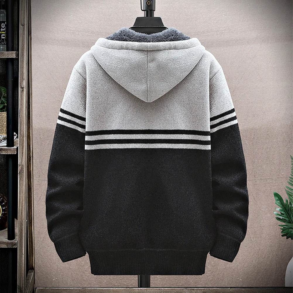 

Leisure Mens Sweatshirt Warm Windproof Color Block Colorblock Fleece Hooded Jacket Knitted Long Sleeve Outwear