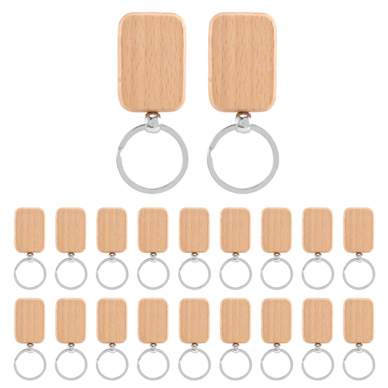 업그레이드된 20개 빈 나무 열쇠고리 DIY 나무 열쇠고리 키 태그 분실 방지 나무 액세서리 선물