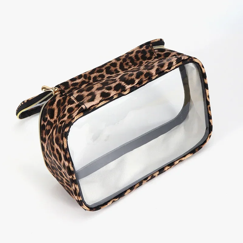 Portable Transparent Makeup Bag Leopard Print Waterproof Wash Cosmetic Bag Large Capacity Toiletries Storage Cosmetic Organizer