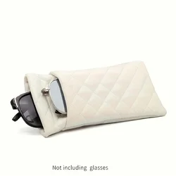 Soft Touch Quilted Leather Glasses Case - Pink and Black Design, Unisex Protective Travel Bag (WHITE)