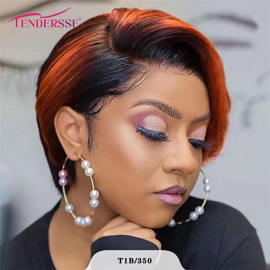 Tendersse Remy индийские волосы предварительно выщипанные 13x 4 кружевные фронтальные короткие парики вырезанные волосы для черных женщин Омбре винно-красные короткие парики