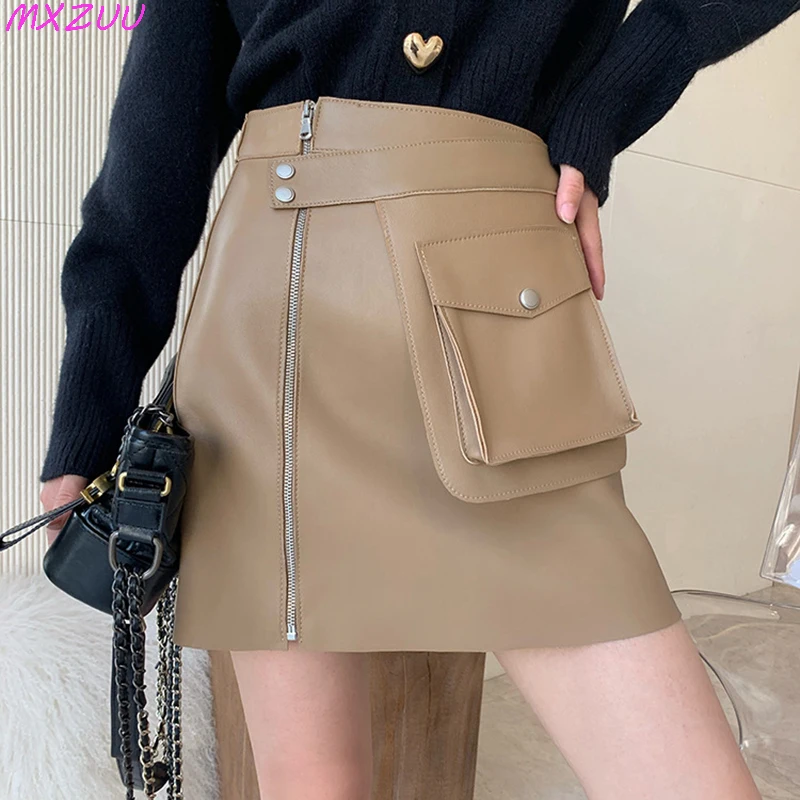 

Sheepskin Faldas Cortas For Women Real Leather A-line Mini Jupe Sexy European Female Wrap Hip Show Thin High Waist Short Skirt