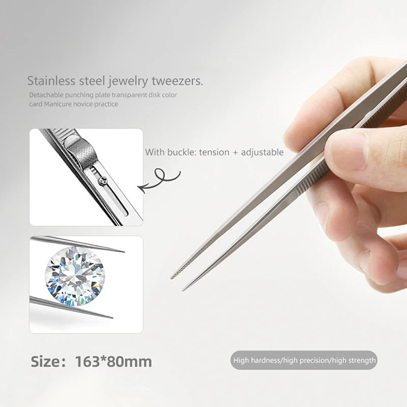 16CM Professional High Precision Stainless Steel Jewelry Tweezers Sandblasting DIY Diamond Gem Jewelry Jeweler's Slotted Buckle