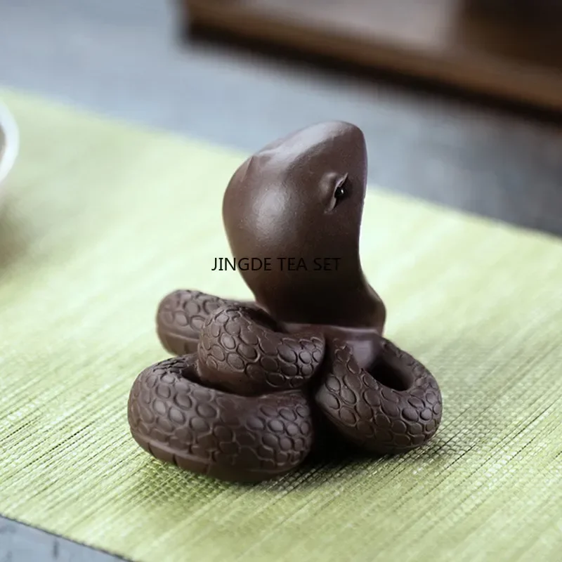Yixing Yixing Purple Clay Tea Pet Handmade Zodiac Snake Tea Carving Crafts Home Tea Set Decoration Ornaments