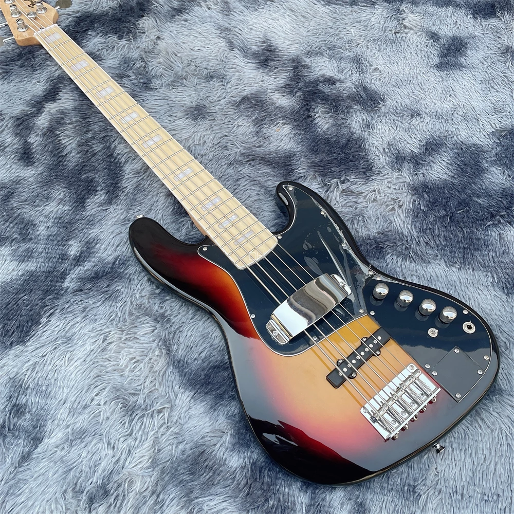 Colore Tramonto Su Misura Di Alta Qualità Jazz 5-String Jazz Electric Bass Maple Headstock Tastiera Intarsiata Con Conchiglie