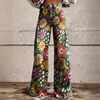 Fashion Printed Button-zip Women's Pants Elegant High Waisted Bell Bottom Pant Vintage Floral Printed Versatile Casual Fly Pants 1