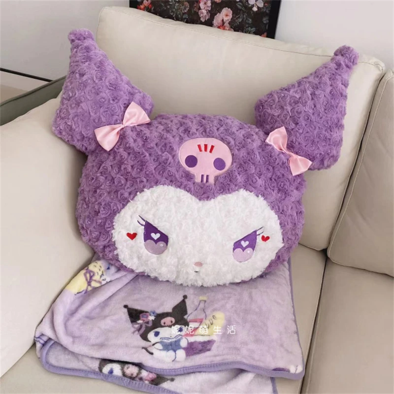 Kawaii Sanrio Black Kuromi Peluches Doll Melody Sofa Cushion Little Demon  Car Kuromi Pillow Blanket Kid Gift