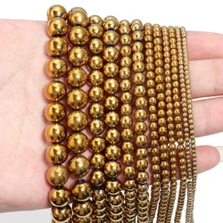 Elegant Silver and Gold Hematite Stone Beads for DIY Jewelry and Accessories - 15'' Strand, 2 - 10mm (Gold Round)