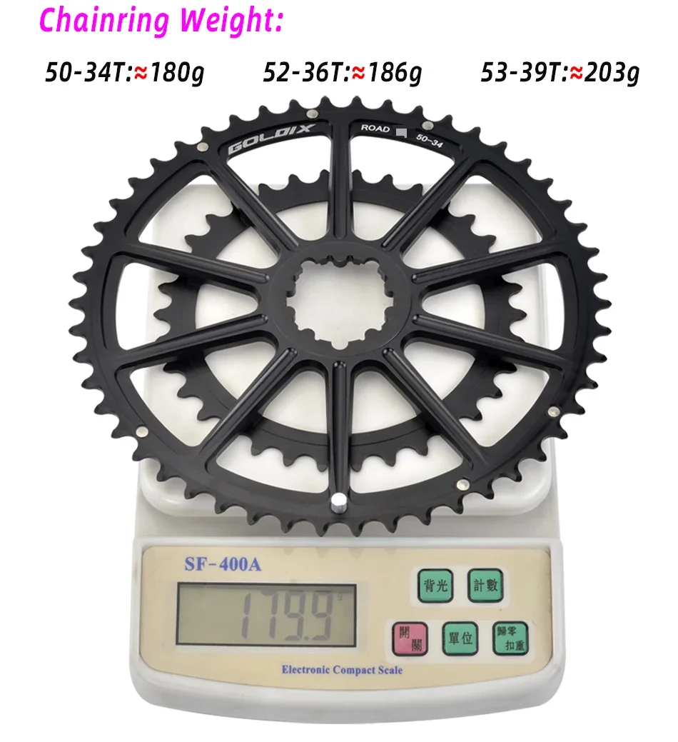 GOLDIX Ultraleichtes Rennrad-Kurbelgarnitur, 50–34 Zähne/52–36 Zähne/53–39 Zähne, Doppelkettenblatt, 165/170/175 mm Länge, hohle Fahrradkurbel – Detail 10