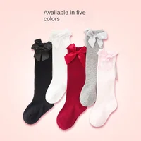 Baby Socks Newborn Girls Striped High Princess Bow Socks Kids Boy Children Stockings Cotton Non-slip Socks Infant Stuff Clothes 2