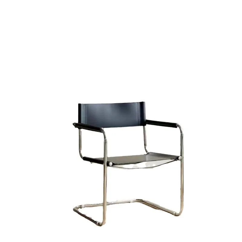 Vintage Armchair For Gentlemen Stainless Steel Saddle Leather Dining Chair Bauhaus Chair Chaise Salle A Manger