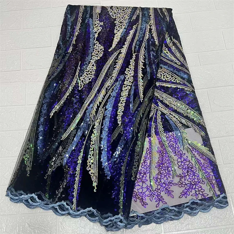 

​Familiar Latest Embroidery African Lace Fabric 5 Yards High Quality Nigerian Sequins Wedding French Tulle Lace Material HD21501