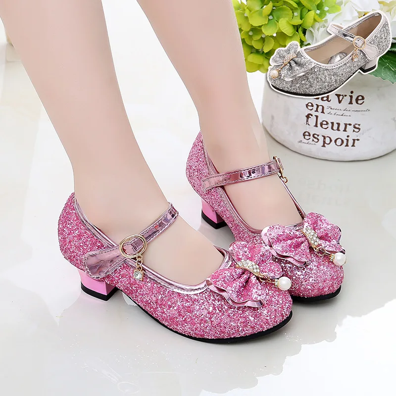 Kids sandals New Children Shoes Girls High Heel Princess Dance Sandals for Girls Kids Shoes Glitter Soft Leather Fashion Party Dress Wedding